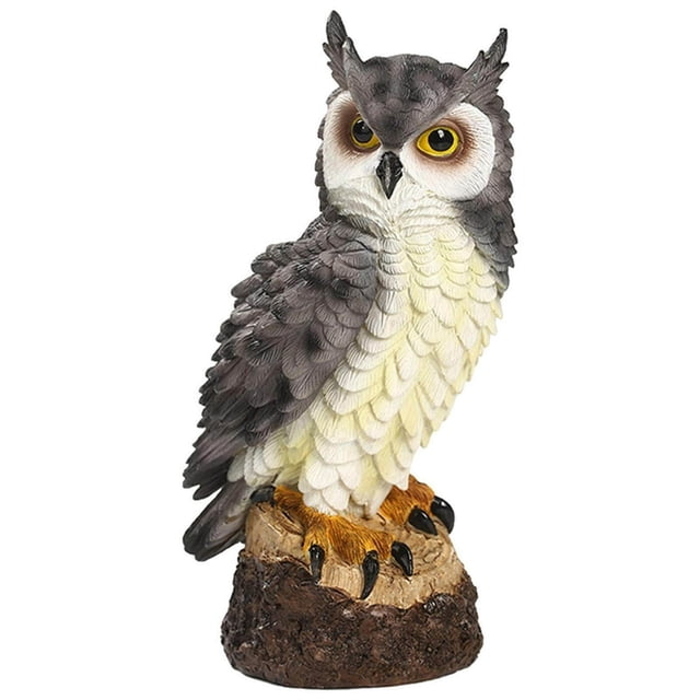 Épouvantail d'Oiseau Hibou Réaliste à Cornes pour Statues de Jardin Brun