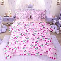jejeloiu Purple Cute Flower 7-Piece Twin Bedding Sets,Kawaii Floral Blossom Bedding Comforter Set For Girl Kids Reversible