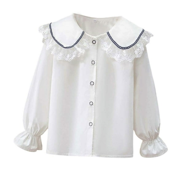 REDARER Kids Girls Long Sleeve Party Blouses Kids Elegant Ruffled Button Down Shirts School Tops,Size:3-4 Years