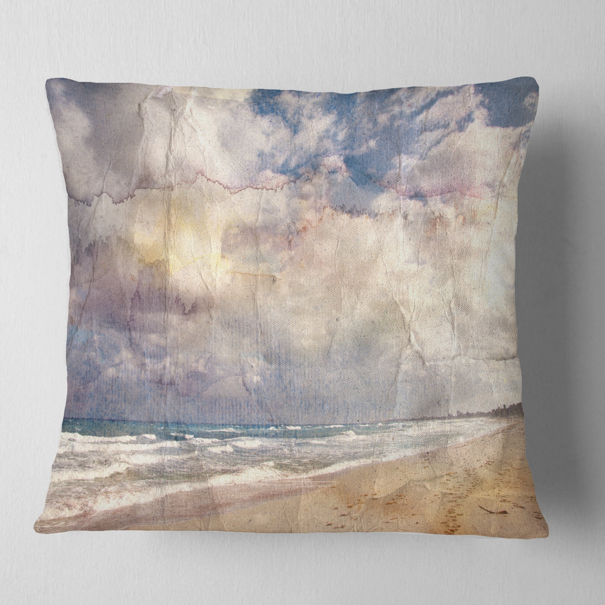 Designart Retro Ocean Watercolor - Seascape Painting Throw Pillow - 18x18