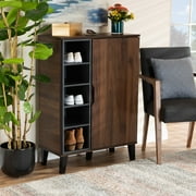 Baxton Studio Idina Mid-Century Modern Two-Tone Walnut Brown and Grey Finished Wood 1-Door Shoe Cabinet