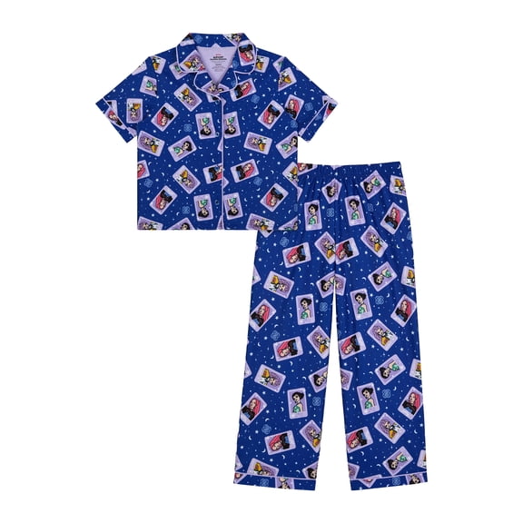 Kpop Girls Short Sleeve Botton Front Top and Pants Pajama Set, 2-Piece, Sizes 6-12