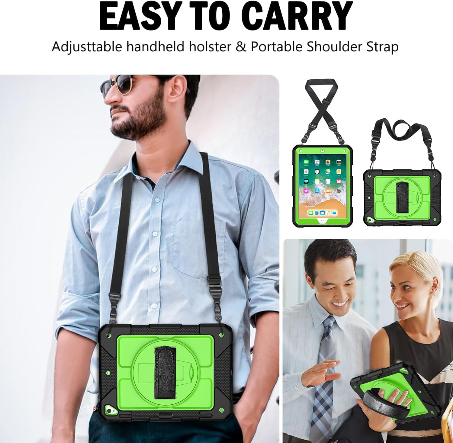BMOUO iPad 6th / 5th Generation Case,iPad 9.7 2018/2017 Case,iPad Air 2 Case,3 Layer Shockproof [360 Swivel Stand][Hand Strap][Pencil Holder] Kids Case for iPad 9.7 Inch 2018/2017 - Black+Green