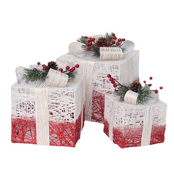Xmas Decor 3PCS Christmas Iron Decorative Box Shopping Window Gift Box Christmas Tree Decoration Gift Box Festive Supplies Indoor