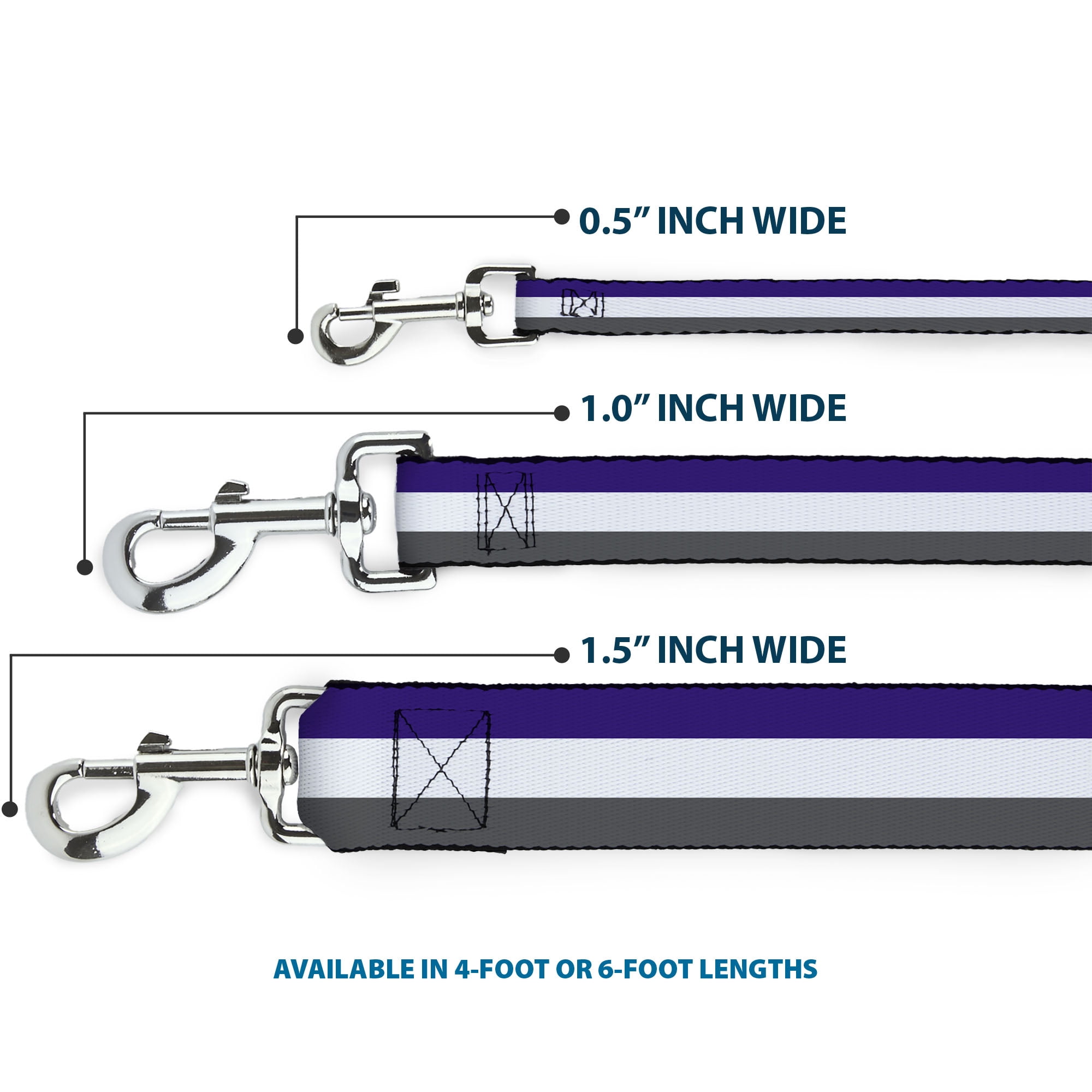 Buckle-Down Pet Leash, Dog Leash, Stripes Purple White Gray, 6 Feet Long 1.0 Inch Wide