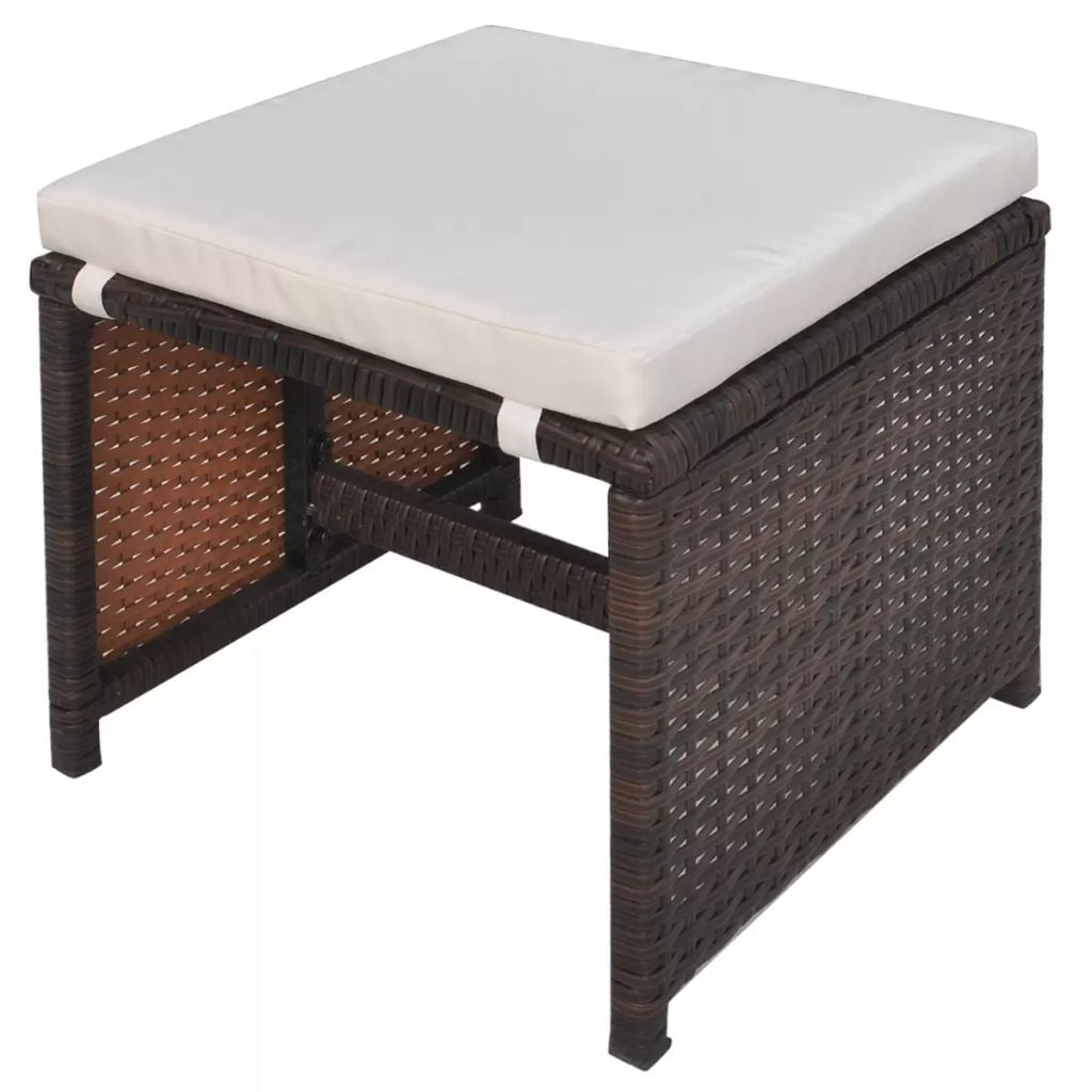 Kepooman 11 Pcs Patio Rattan Dining Table Sets with Glass Table for Outdoor Garden, Brown
