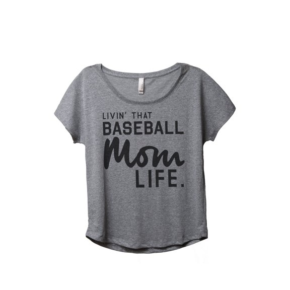 Thread Tank Livin' That Baseball Mom Life Women's Fashion Relaxed Slouchy Dolman T-Shirt Tee Heather Grey Large