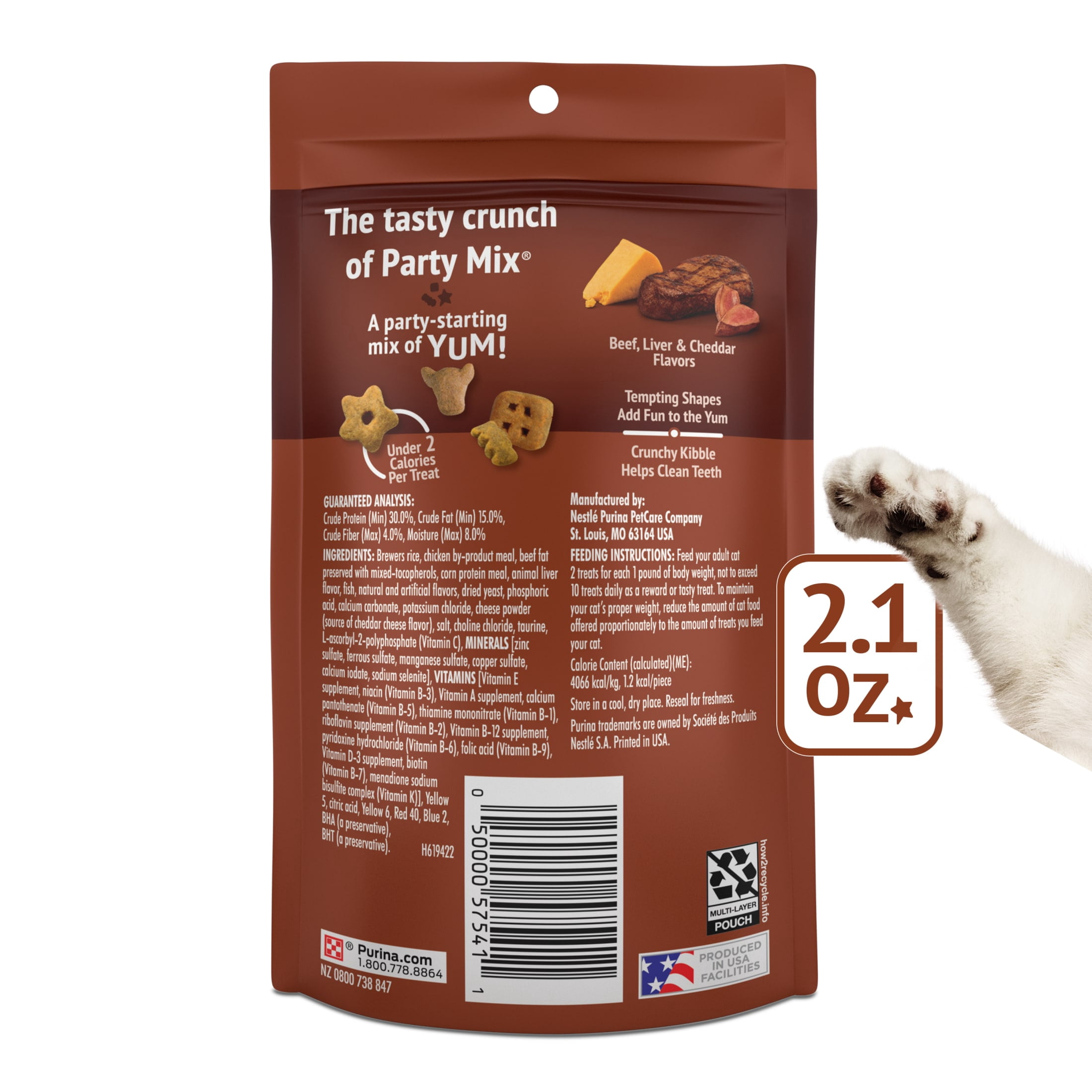 (10 pack) Purina Friskies Party Mix Wild West Crunch Cat Treats, Beef, Liver, & Cheddar, 2.1 oz Bag