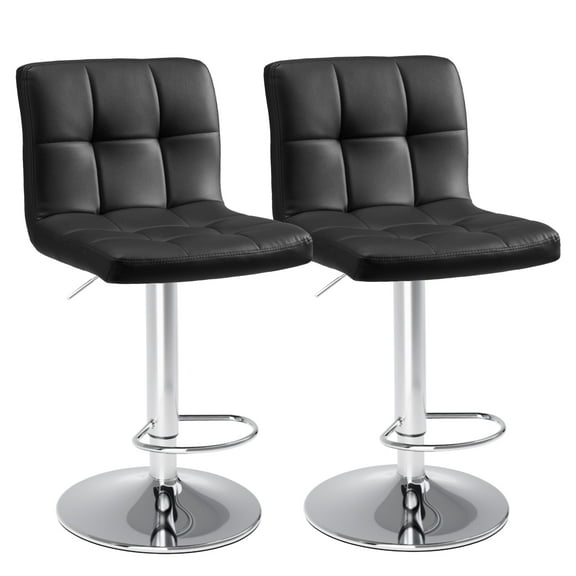 MCQ Set of 2 Armless Bar Stools, Swivel Adjustable PU Leather Thickened Barstools with Back for Bedroom, Living Room, Dining Room, Black