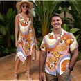 thumbnail image 2 of Garronmavis Matching Vacation Outfits for Couples Hippy Flowers Mens Short Sleeve Shirt Size M Polyester and Women's Tank Dress with Pocket Sleeveless Sundress, 2 of 7