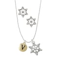 thumbnail image 1 of Delight Jewelry Goldtone Capital Letter - V - Pebble Disc - Silver tone Snowflake Charm Necklace and Stud Earrings, 1 of 4