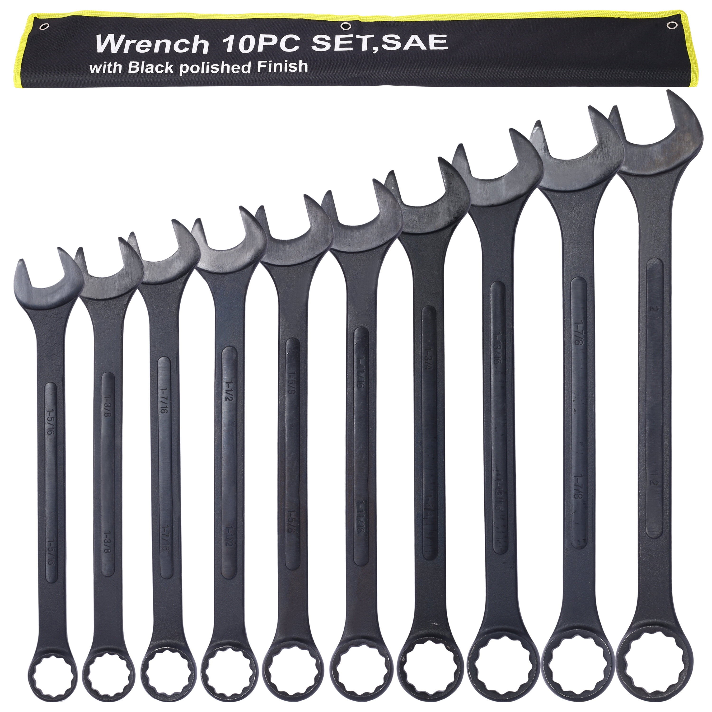 SAE Jumbo Combination Wrench Set Extra Large,10 PC SAE Black-Oxide Jumbo Combo Wrench Set 1-5/16" - 2" with pouch,