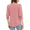thumbnail image 7 of bbyeadc 3/4 Length Sleeve Tops for Women 2025 Crew Neck Puff Cuff Pleated Shirts Three Quarter Sleeve Dressy Casual Loose Fit Basic Trendy Tops Summer Basic Business Casual Blouses, Pink L, 7 of 7