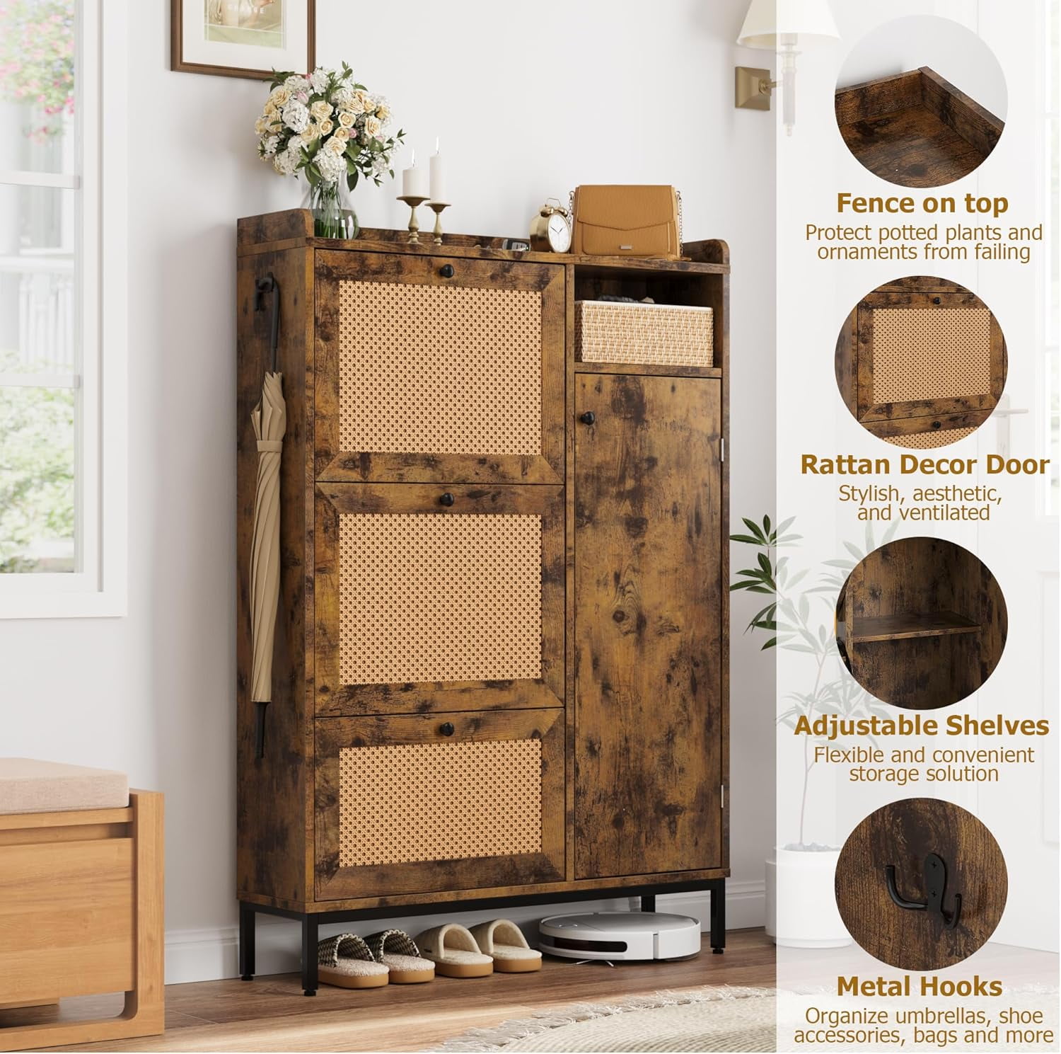 Garveehome Shoe Cabinet Shoe Cabinet With Flip Drawers, Wooden