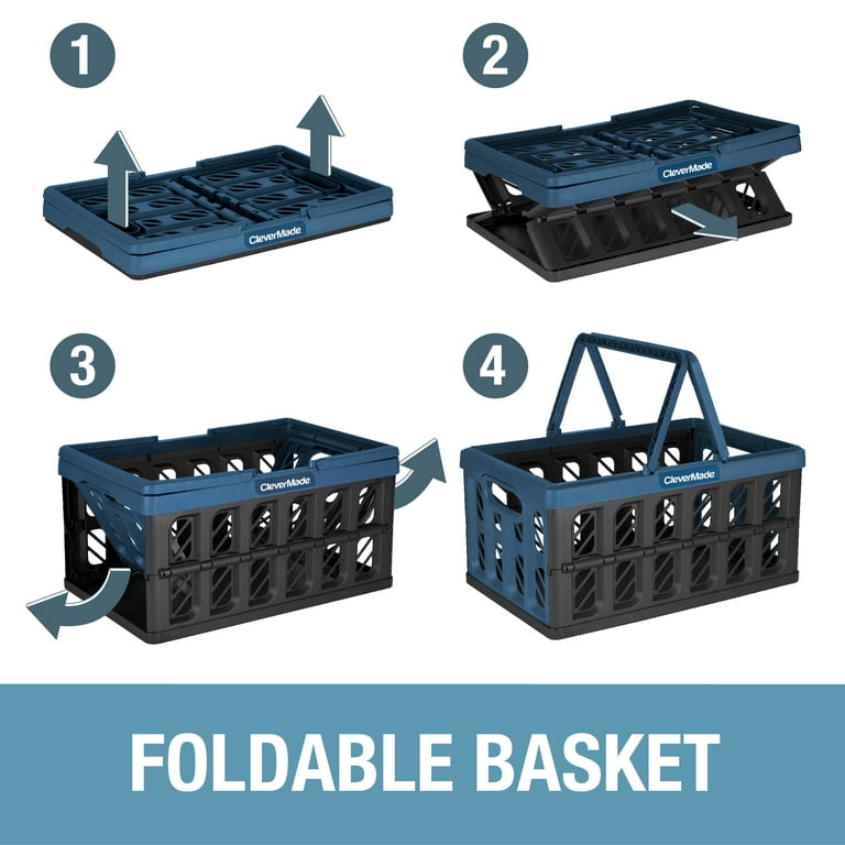 CleverMade Eco Collapsible Shopping Basket with Handles, 24L