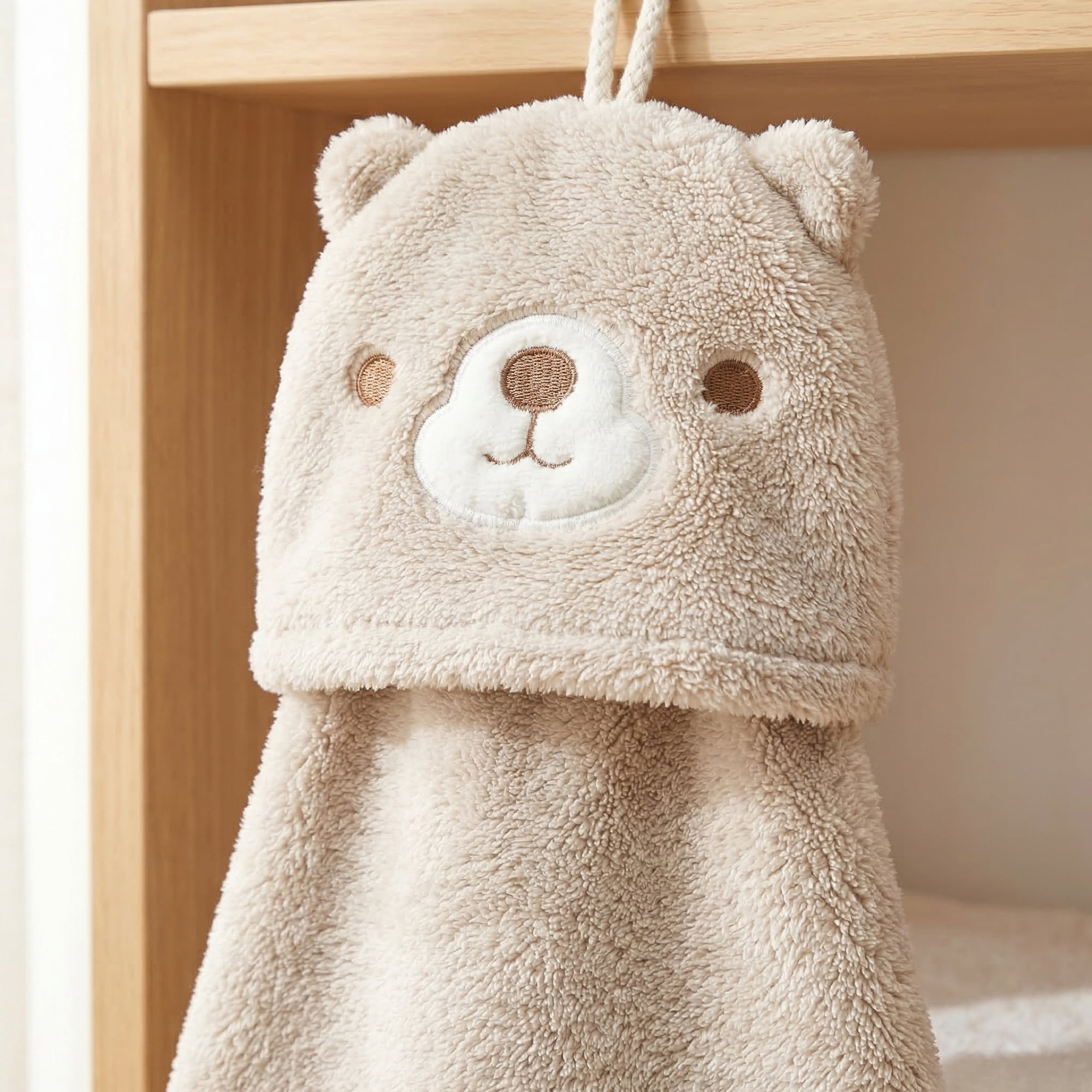 Unique Bargains Animal Hanging Soft Absorbent Hand Towel Brown Bear 15" x 8"