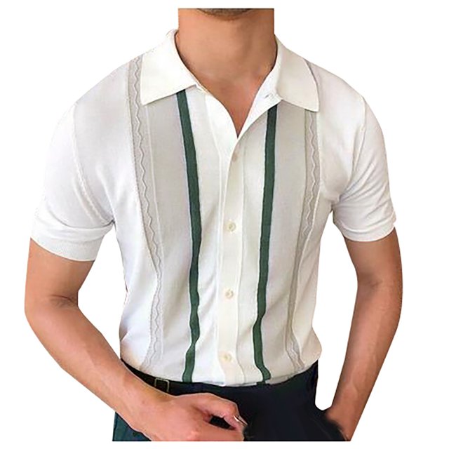 Camisas de manga corta con botones de solapa y costuras de bloques de colores para hombre Pompotops oipoqjl48891