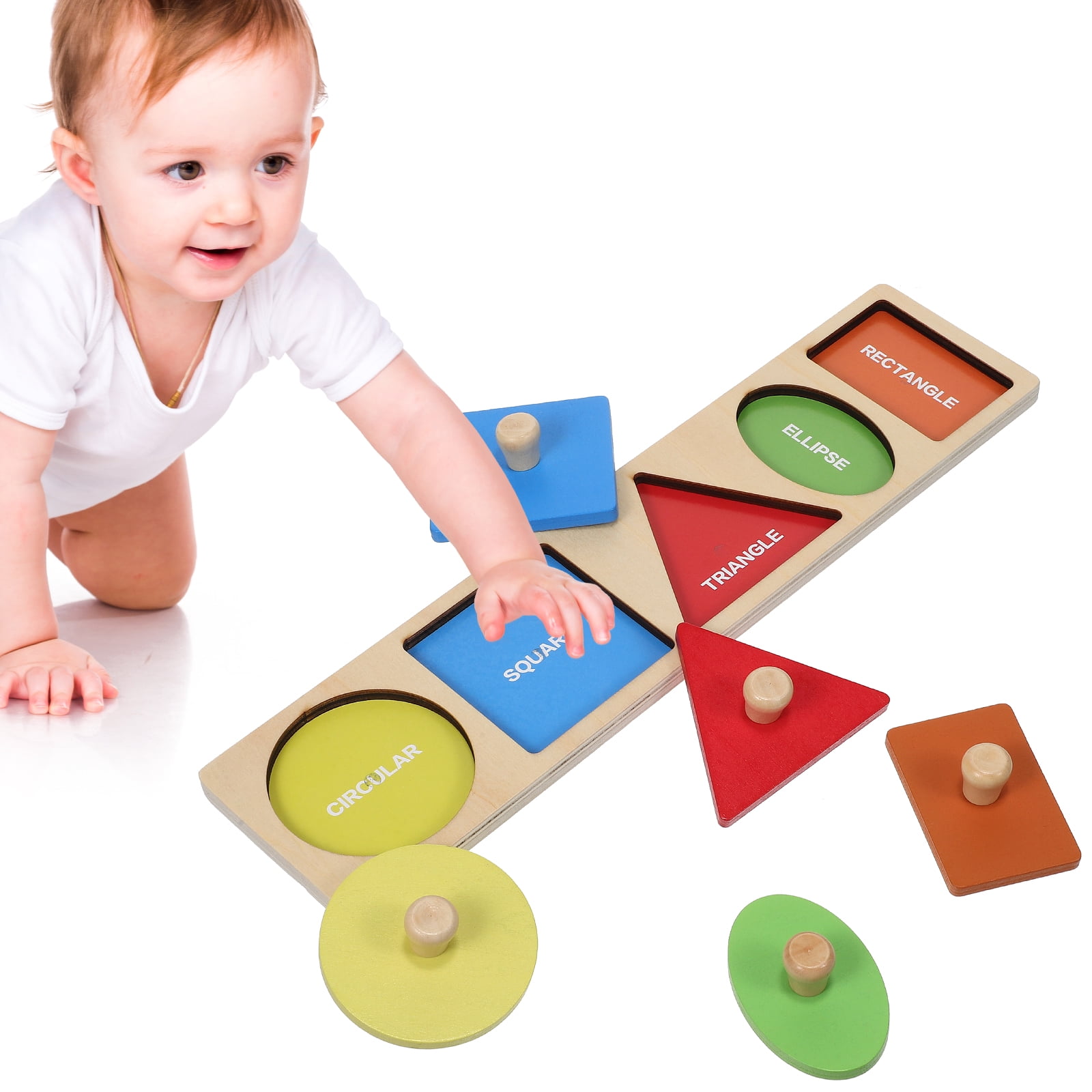 Miangastore Geometric Shape Puzzle Peg Puzzle Enlightenment Wooden Puzzle Funny Montessori Toy