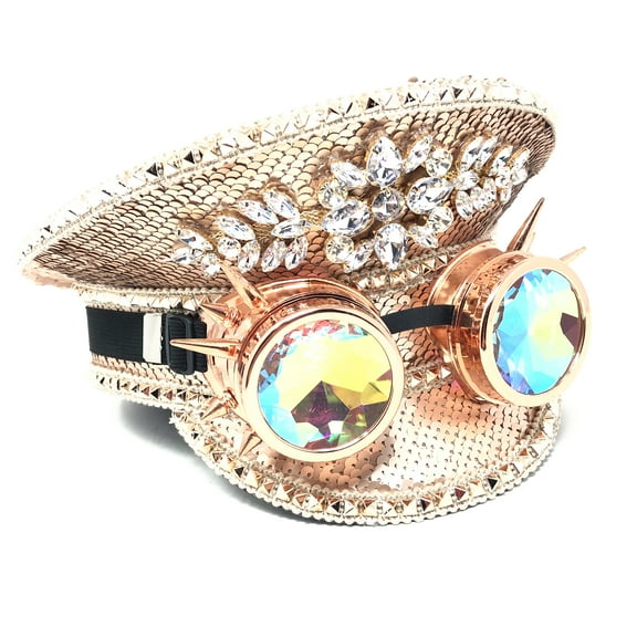 RAVE Captain Style Luxury Rhinestone Sequin Sparkly Concert Hat for Music Festivals
