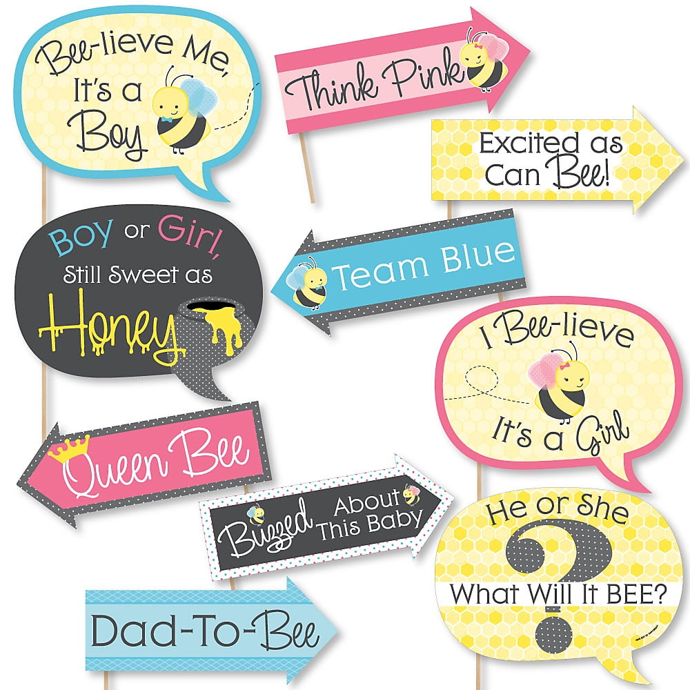 Funny What Will It BEE? - Gender Reveal Photo Booth Props Kit - 10 Piece 