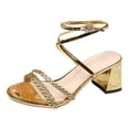 thumbnail image 4 of Rokment Womens Metallic Braided Leather Strappy Dressy Sandals Bride Wedding Elegant Bling Pointed Toe Chunky Block High Heels Dress Pumps Summer Shoes for Banquet Gold Size 6.5, 4 of 6