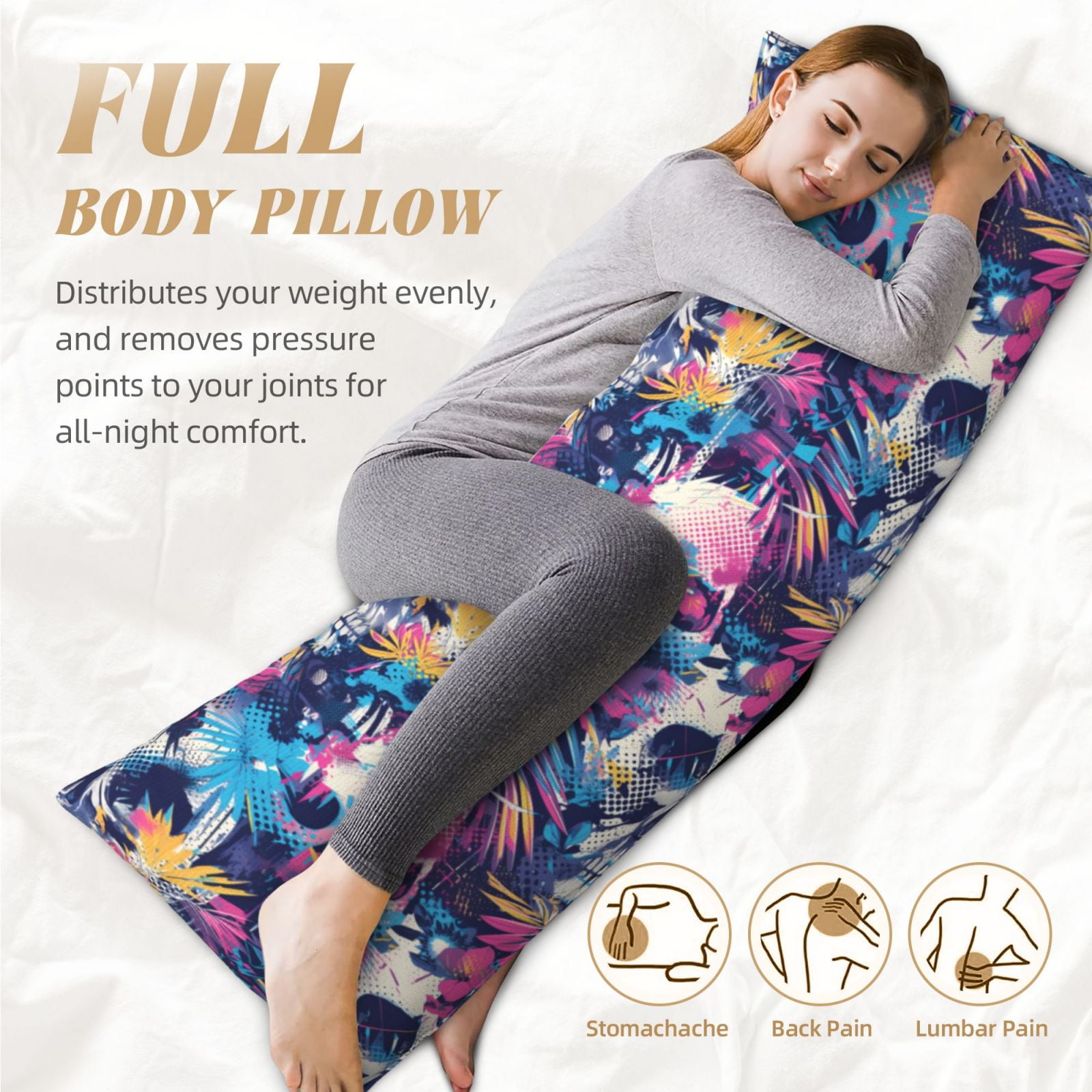 Naloa cool Skull colorful Super Soft 20x60 Body Pillow Case,Long Side Hidden Zipper（PILLOWS ARE NOT INCLUDED）