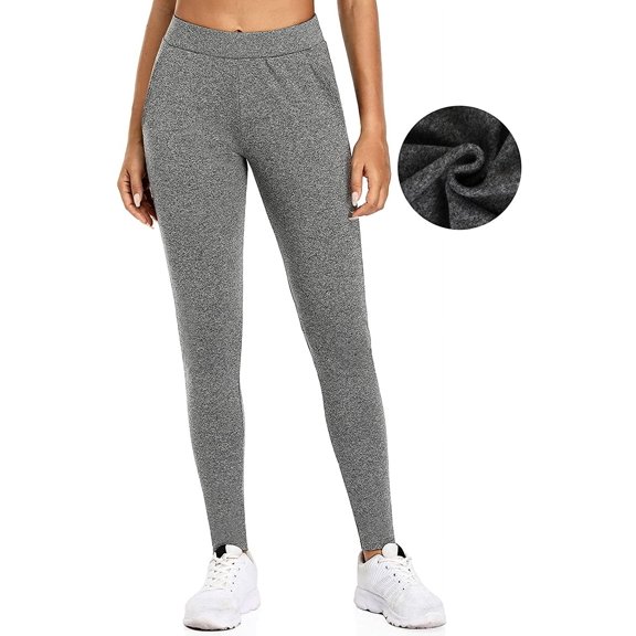Women Winter Thermal Workout Yoga Pants with Pockets Fleece Lined Leggings