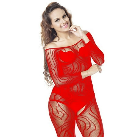 Generic Sexy Lingerie Sexy Striped One-Piece Stockings Sexy Cutout See-through Fishnet Clothes Open Crotch Tights Long Sleeve