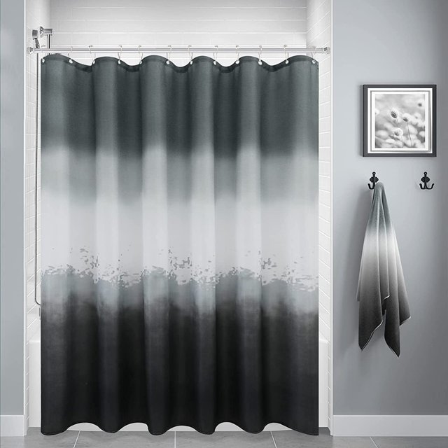 Black Shower Curtain Dark Grey Shower Curtain Gray Shower Curtain with Hooks Ombre Fabric Textured Modern Shower Curtain Restroom Waffle Water Repellent Washable 72x72 inch