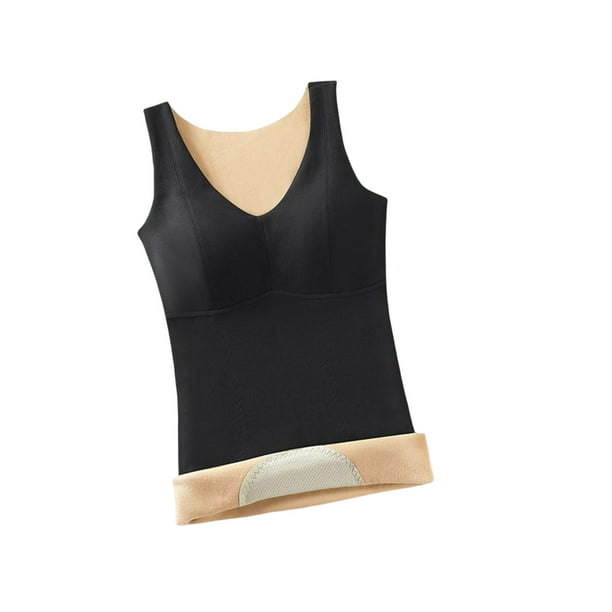 Qarigey Chaleco térmico para mujer, ropa interior cálida de invierno para clima frío para mujer, Top básico de Color sólido, ropa cómoda Ropa interior Negro