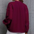 thumbnail image 5 of Moda mujer Casual cuello en V manga larga Color sólido encaje costura camiseta Top pulóver blusa Pompotops  qwe24446, 5 of 5