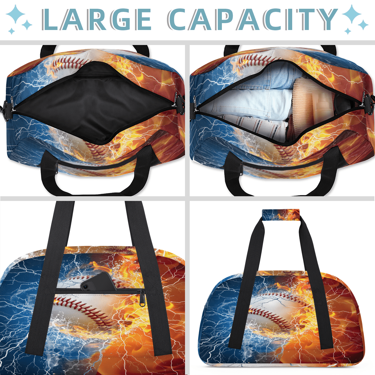 Herdesigns Baseball Sports Theme Sports Duffle Bag for Women & Men, Gym Bag Dance Bag Overnight Bag Carry On Weekender Travel Bag