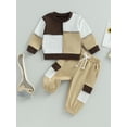 thumbnail image 2 of GXFC Toddler Boys Fall Patchwork Outfits Kids Boys Long Sleeve Contrast Color Sweatshirt Tops and Sweatpants Pants Children Boys Autumn Two Piece Set 6M-4T, 2 of 8