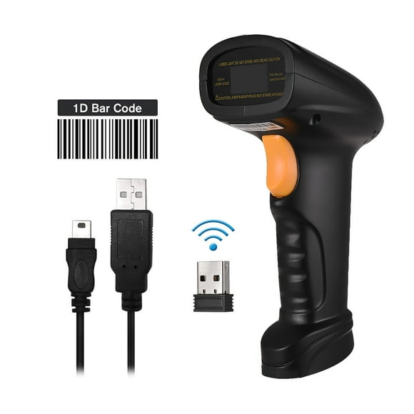 Aibecy 2-in-1 2.4G Wireless Barcode Scanner & USB Wired Barcode Scanner Handheld 1D Bar Code Scanner Reader Storage up to 120,000 Bar Code with Rechargeable Battery Mini USB Receiver USB Cable for Com