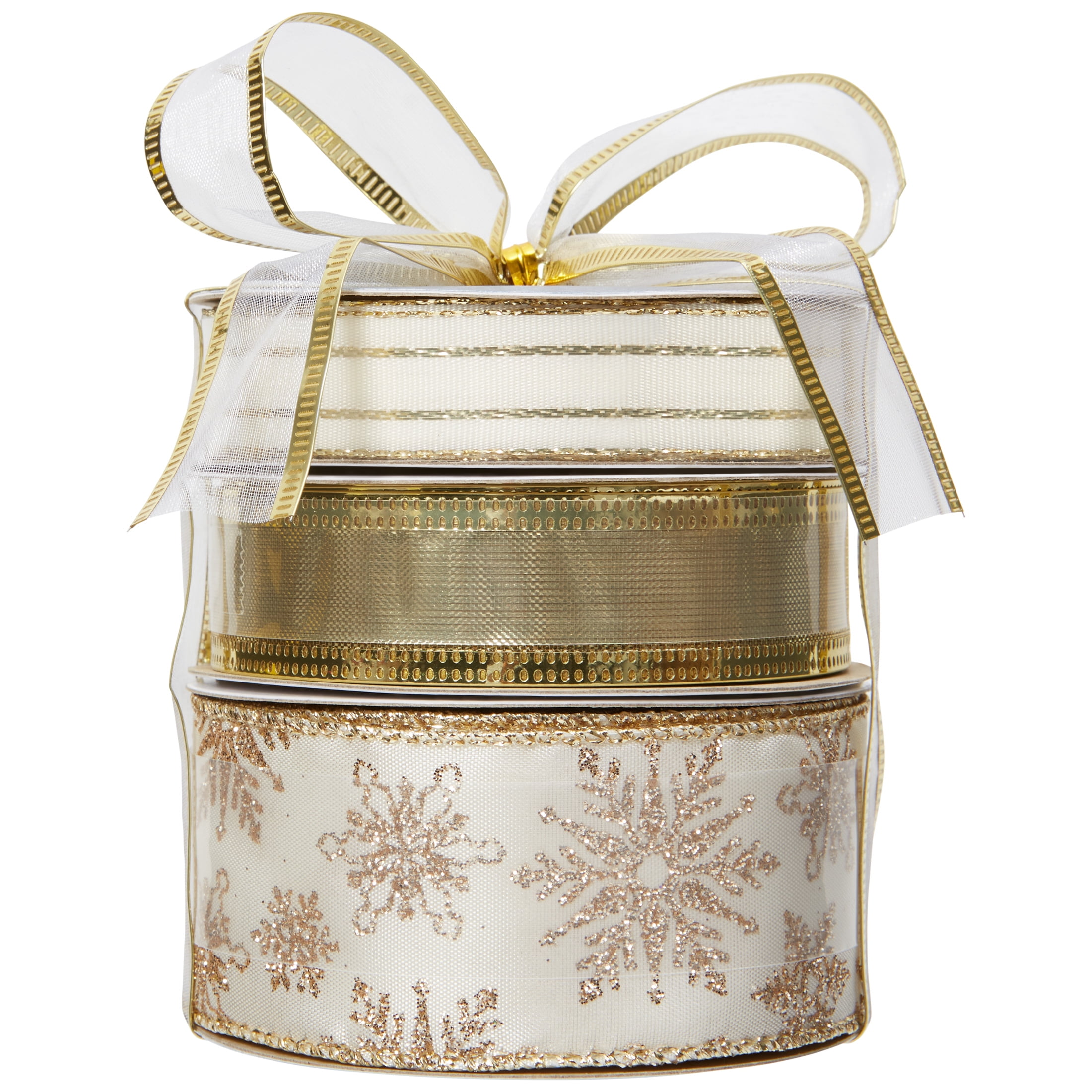 Holiday Time 3 Piece Fabric Ribbon Tower, Gold