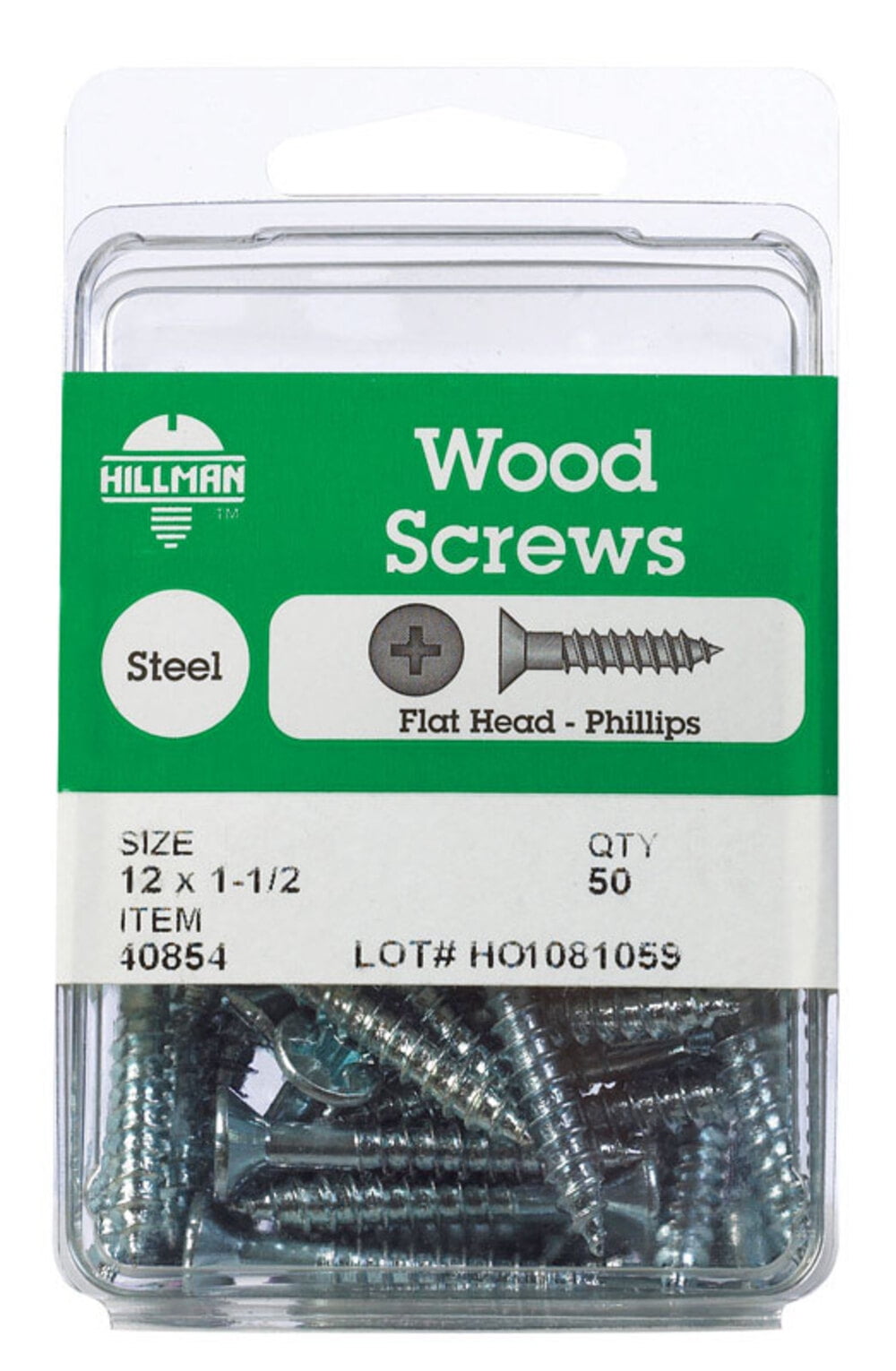 Hillman Wood Screws No. 12 X 1-1/2 " Phillips Flat Head Pack 50 Pack of 5