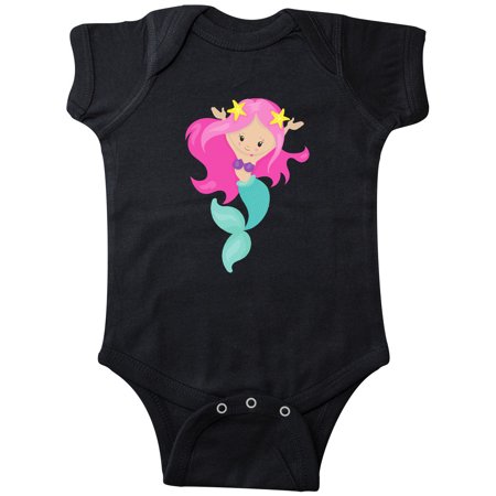 

Inktastic Pretty Mermaid With Long Pink Hair and Green Tail Gift Baby Girl Bodysuit