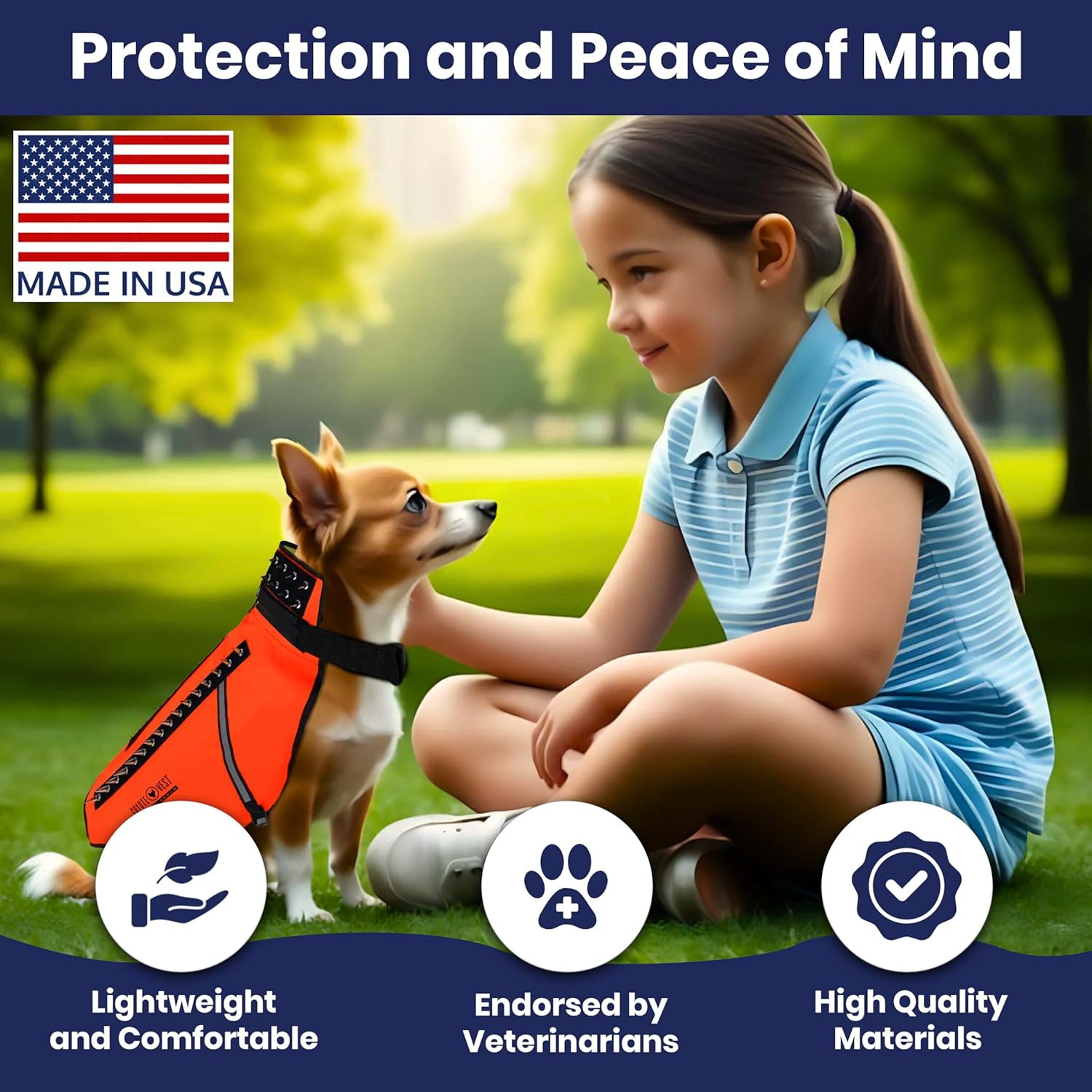 CoyoteVest (Small, Fluorescent Orange) Dog Harness Protection Vest, Reflective Dog Accessories with Spikes to Shield Your Pet from Raptor and Animal Attacks, Proudly Made in America