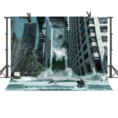 Image of HelloDecor Photo Background 7x5ft Flood Attacked City Photography Backdrop Studio Props