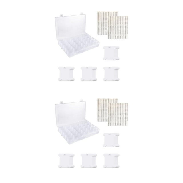 Destyer Double Buckles DIY Fashion Stitch Embroidery Tool Easy Organization And Durability Bobbins Box+50Bobbins+2 Tags 2Set