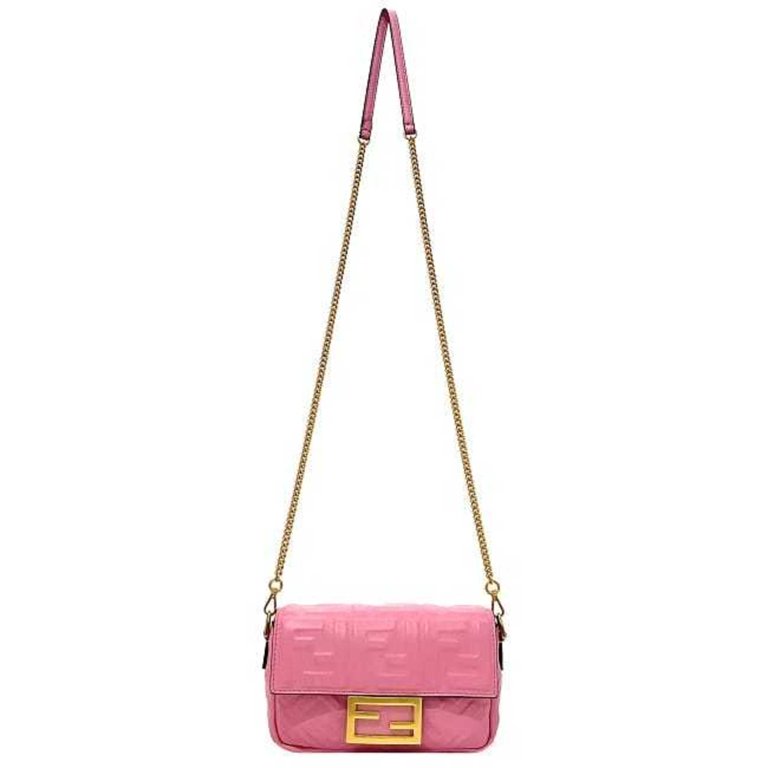 Pre-Owned Fendi Baguette Small Pink Gold 8BS017 Leather GP