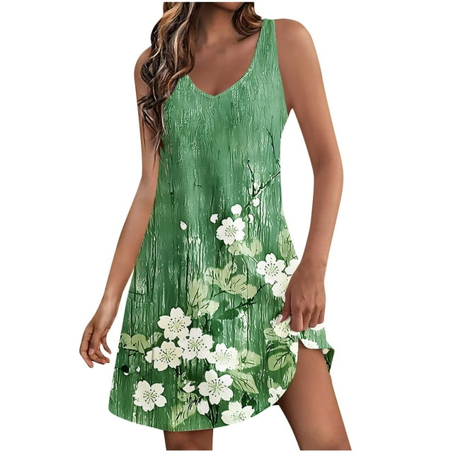 Staron Robes d'Été Décontractées pour Femmes en Liquidation à Moins de 10 $ Sans Manches, par-Dessus de Maillot de Bain, Coupe Ample, Printemps, Col en V, Robe Débardeur de Plage