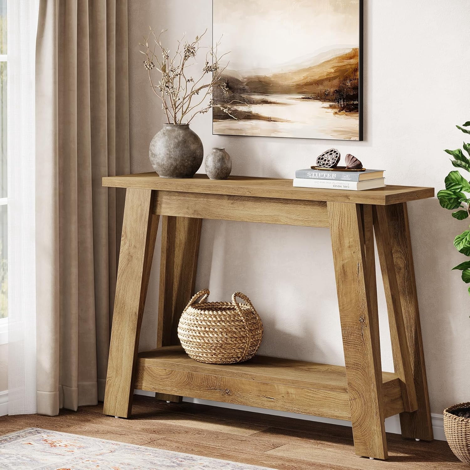 Tribesigns 41.3" Farmhouse Console Table, 2-Tier Wooden Entryway Table with Storage