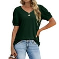 thumbnail image 2 of Encolax Women V Neck Summer Tops Puff Sleeve Basic Casual T Shirts Green M, 2 of 5