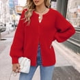 thumbnail image 6 of Womens Button Down Long Sleeve Chunky Soft Knit Sweater Fall Open Front Loose Casual Cardigan Coat Flame Red S, 6 of 8