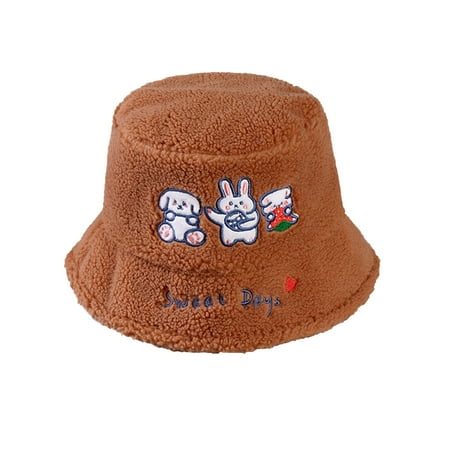 

Heiheiup Children Fisherman Hat Autumn And Winter Fashionable Cartoon Animal Print Cute And Comfortable Warm Lamb Wool