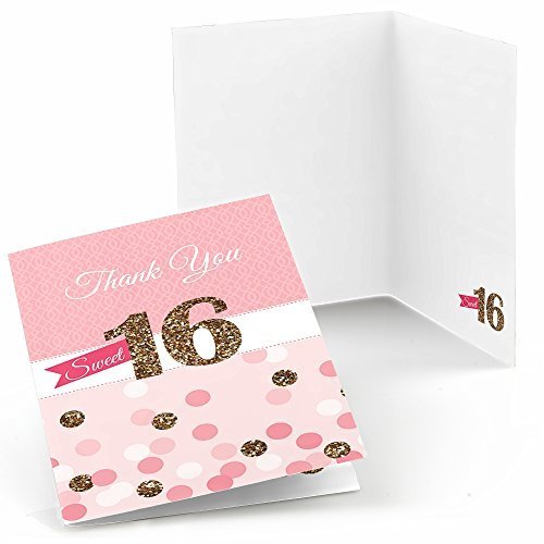 Big Dot of Happiness Sweet 16 Birthday Party Thank You Cards (8 Count