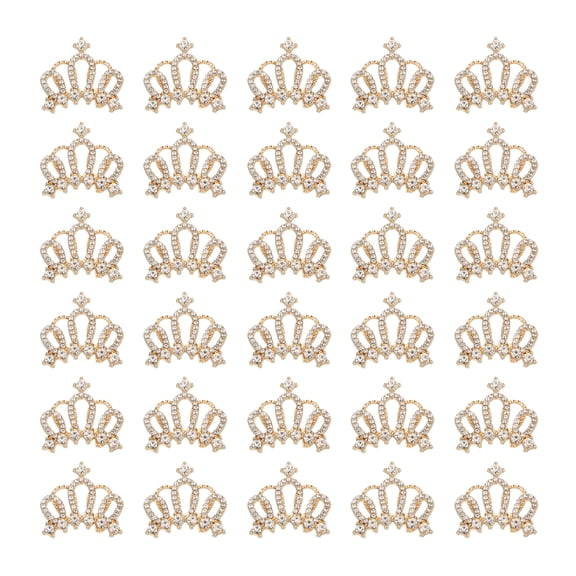Uxcell 30Pcs Crown Charms, 1" x 0.95" Metal Rhinestone Crystal Crown Embellishments for DIY Decor, Gold Tone