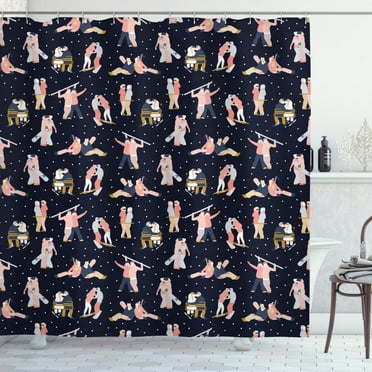 Ambesonne Kissing Shower Curtain, Snowboarders and Skiers, 69"Wx84"L, Multicolor