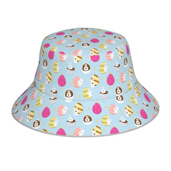 Yiaed Happy Easter Print Reflective Stripe Bucket Hat Unisex Funny Outdoor Fisherman Cap Beach Sun Hat